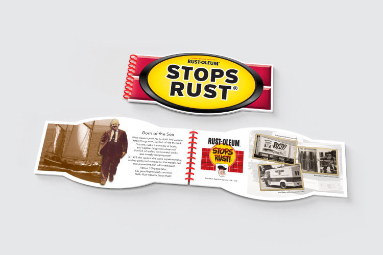Digital 3d mockup of Rust-Oleum Stops Rust brochure.
